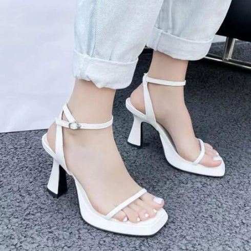 Luxury Square Toe Cross Strap Heels